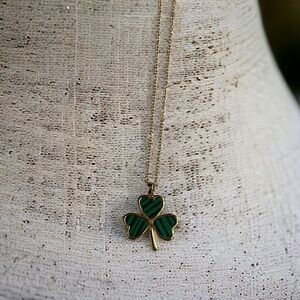 Gold Tone Green Shamrock Pendant